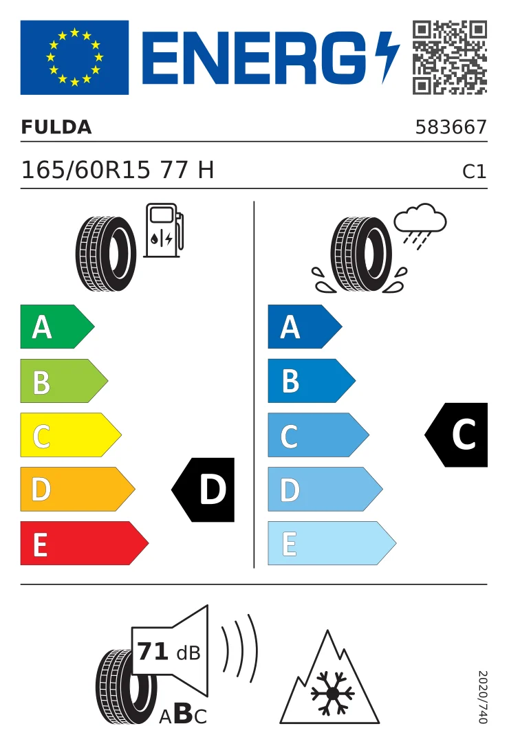 EU-Reifenlabel: Fulda 165/60 R15 77H