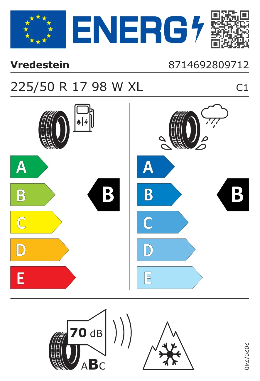 EU-Reifenlabel: Vredestein 225/50 R17 98W