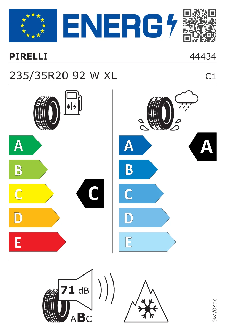 EU-däckmärkning: Pirelli 235/35 R20 92W