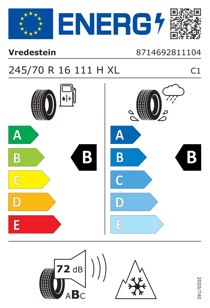 EU-Reifenlabel: Vredestein 245/70 R16 111H