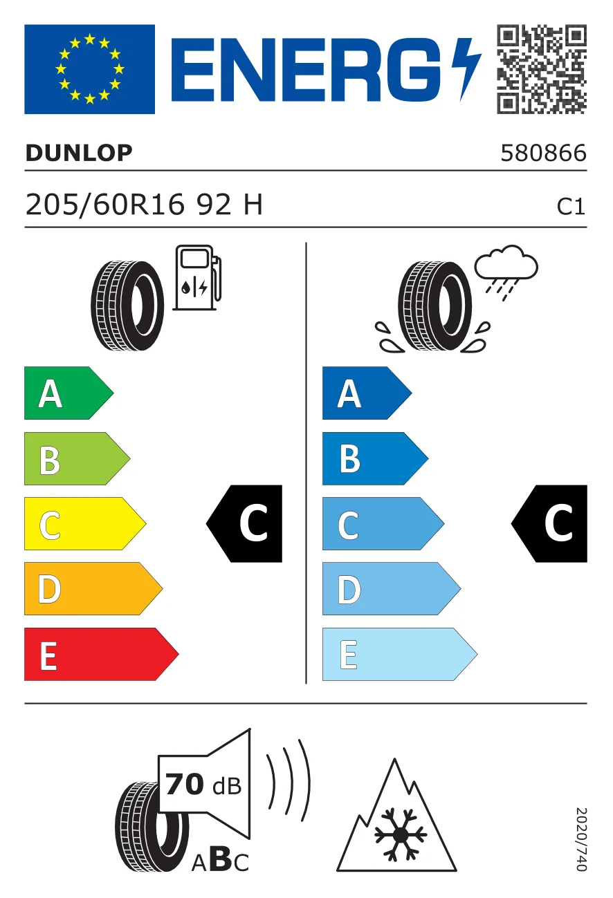 EU-Reifenlabel: Dunlop 205/60 R16 92H