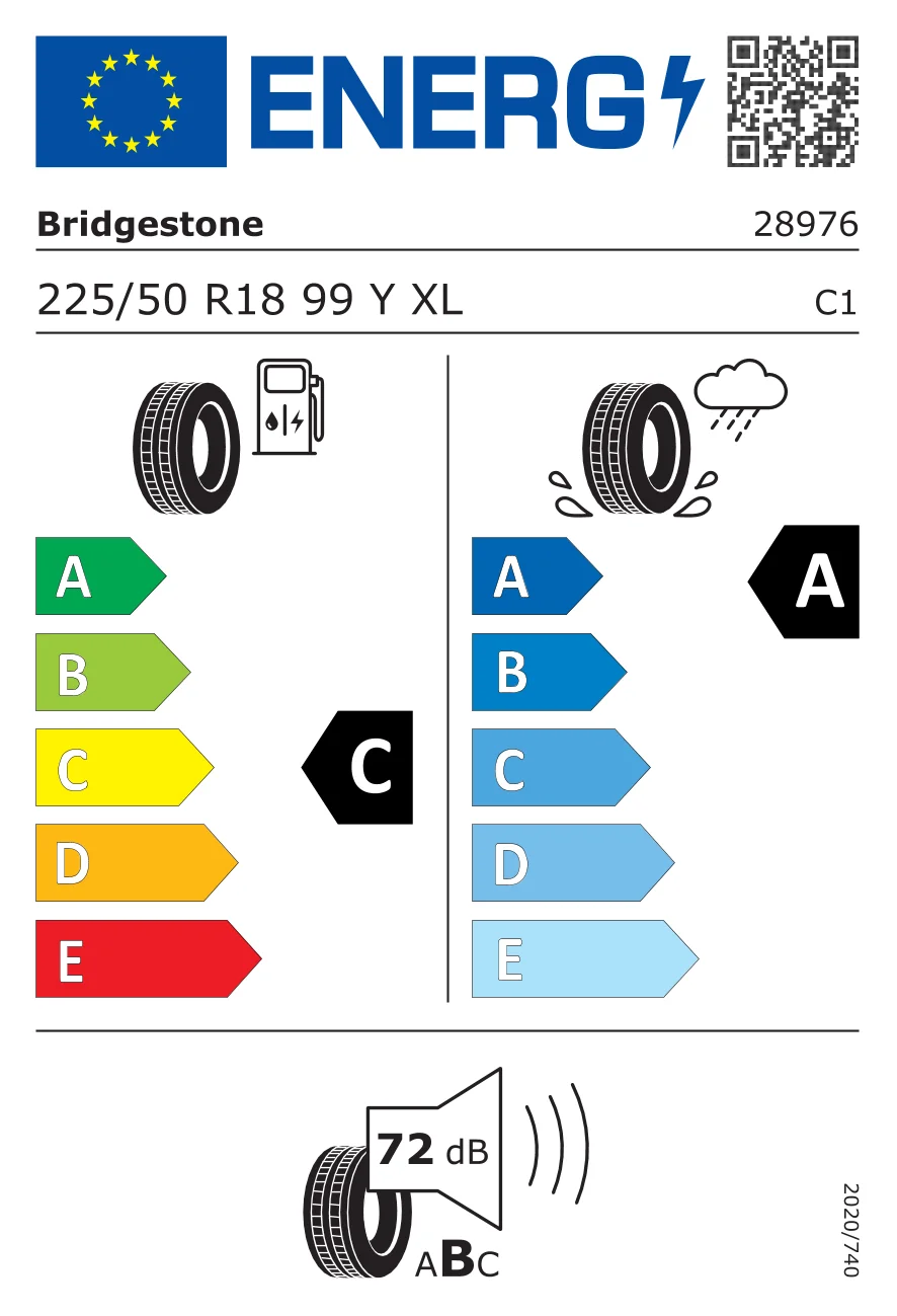 EU-Reifenlabel: Bridgestone 225/50 R18 99Y