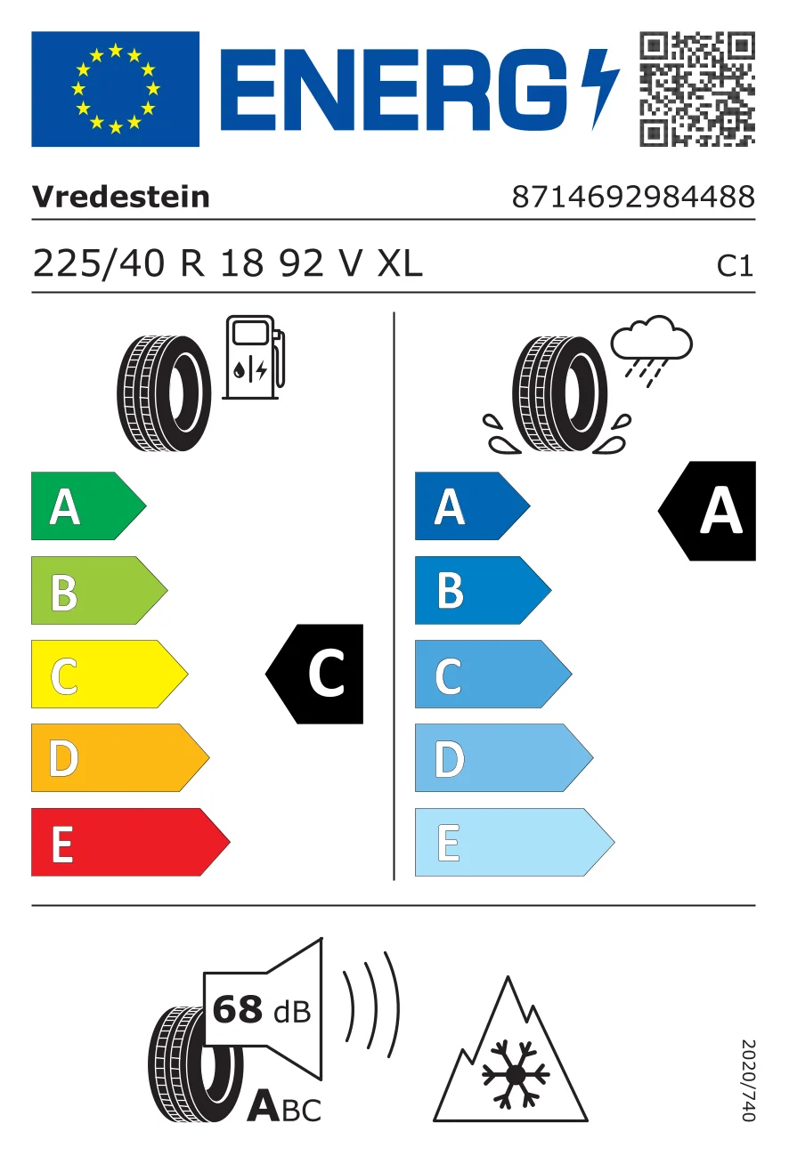 EU-Reifenlabel: Vredestein 225/40 R18 92V