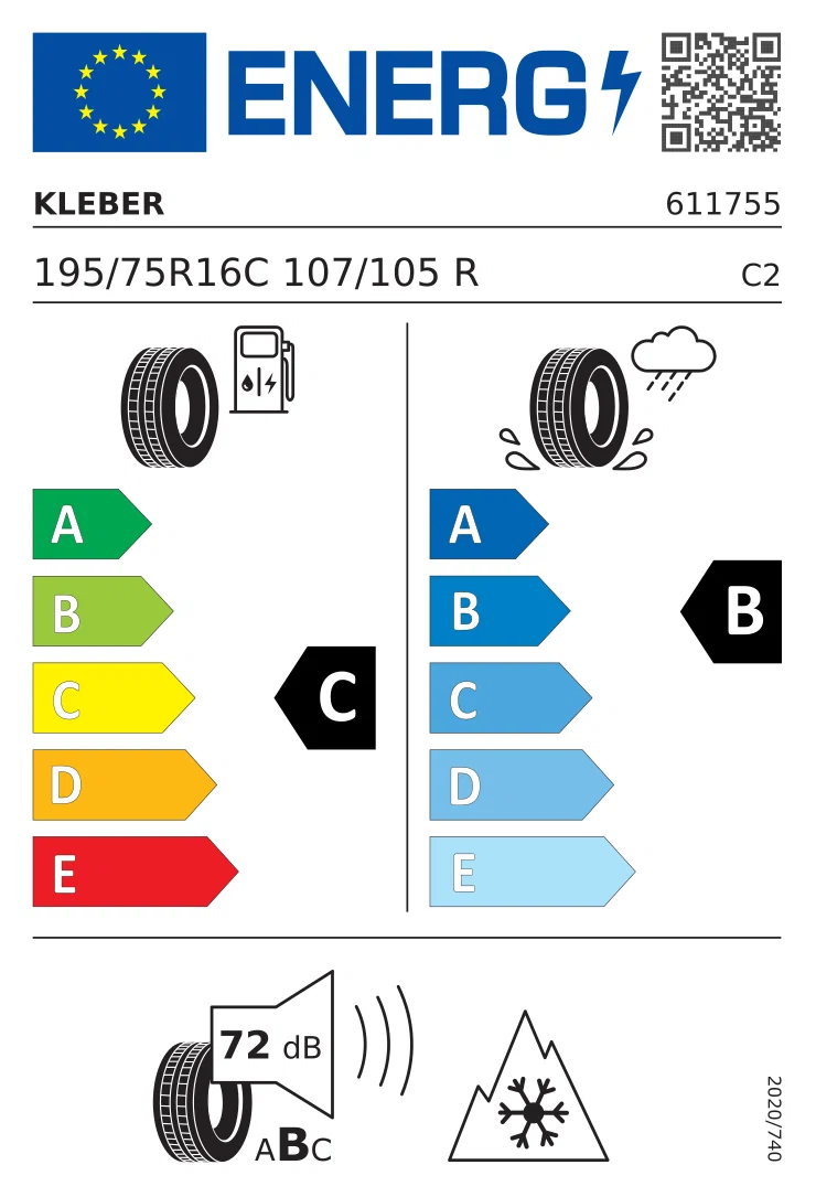 EU-Reifenlabel: KLEBER 195/75 R16 107R