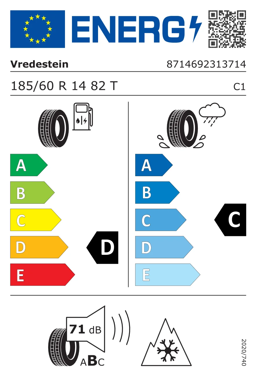 EU-Reifenlabel: Vredestein 185/60 R14 82T