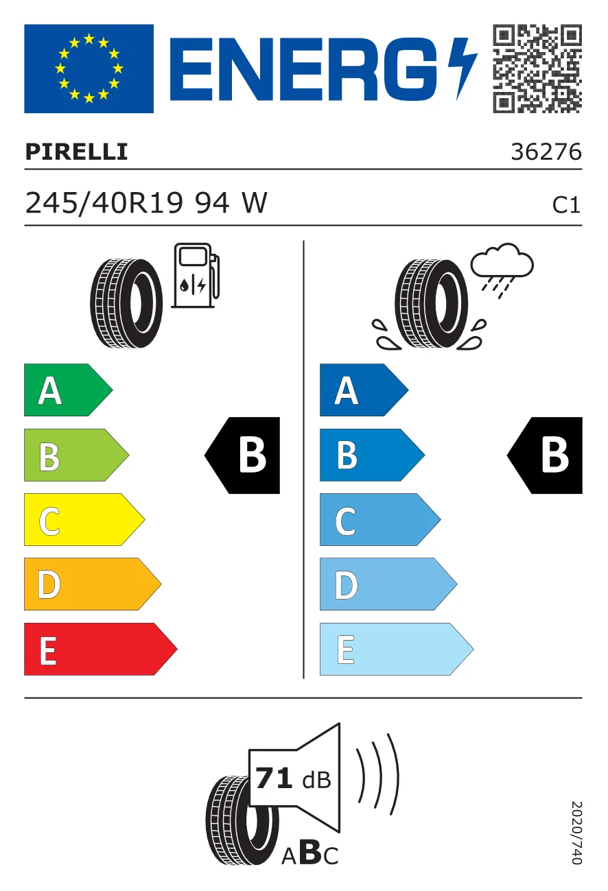 EU-däckmärkning: Pirelli 245/40 R19 94W