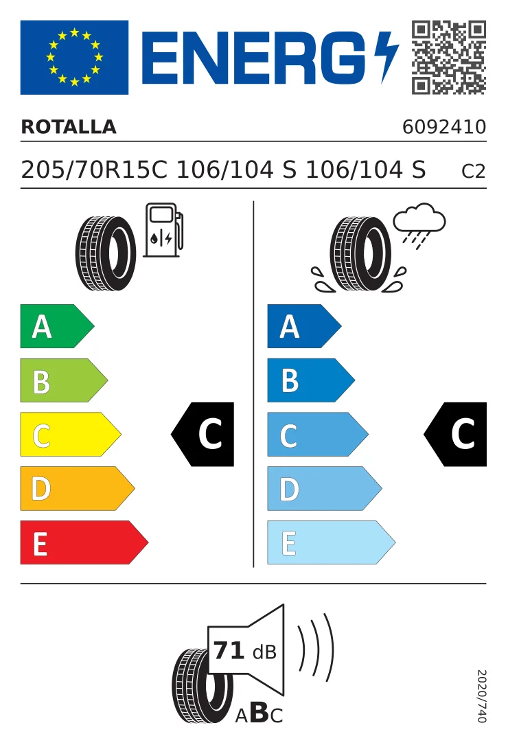EU-däckmärkning: Rotalla 205/70 R15 106S
