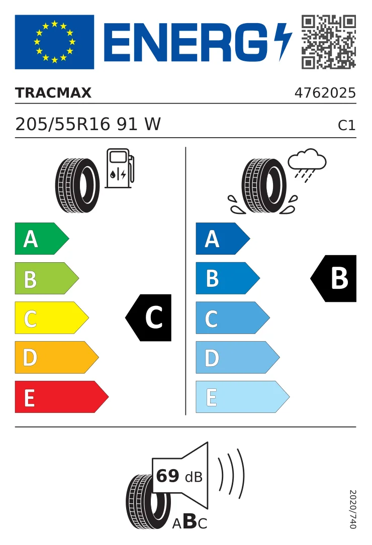 EU-Reifenlabel: Tracmax 205/55 R16 91W