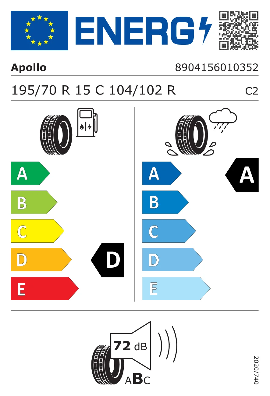EU tyre label: Apollo 195/70 R15 104R