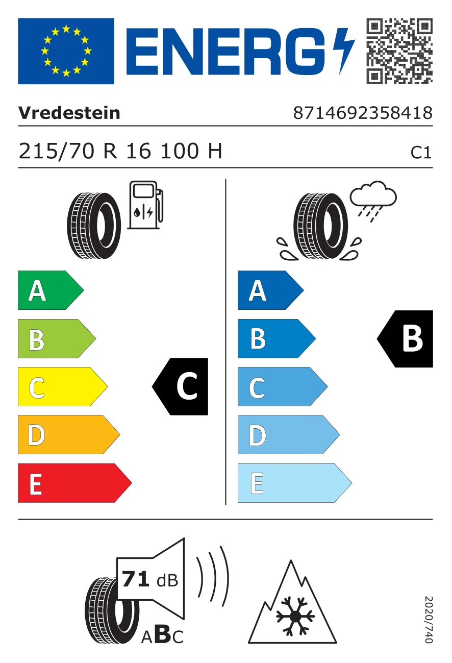 EU-Reifenlabel: Vredestein 215/70 R16 100H