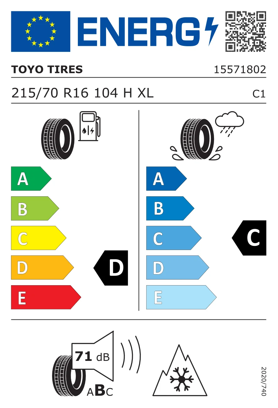 EU-Reifenlabel: Toyo 215/70 R16 104H